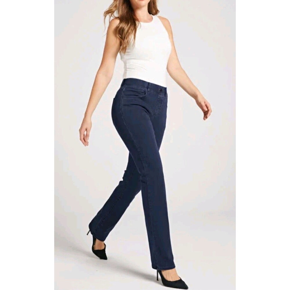 Betabrand Dark Wash Slim Straight Stretch Denim Jeans Blue Petite PM